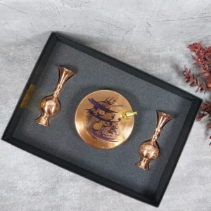 ظرف شكلات خوری مسی درب دارطرح شعر جام گلدان توپی مسی