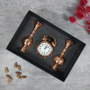 ساعت مسی رومیزی دو عدد گلدان جام مسی 